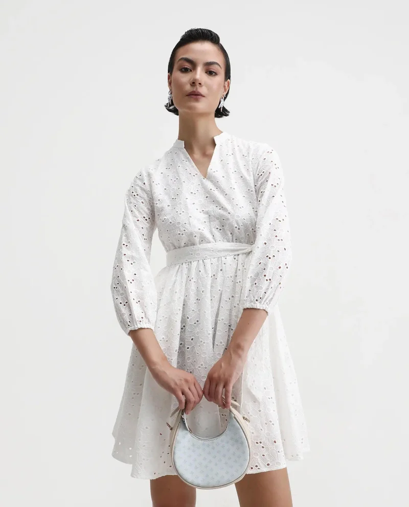 ريريزم Women's Schiffli Flared Mini Dress