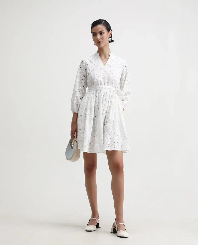 ريريزم Women's Schiffli Flared Mini Dress