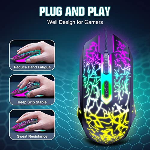 BENGOO Gaming Mouse Wired, Ergonomic Gamer Laptop PC Optical Computer Mice with RGB Backlit, 4 Adjustable DPI Up to 3600, 6 Programmable Buttons for Windows 7/8/10/XP Vista Linux -Black - Image 3