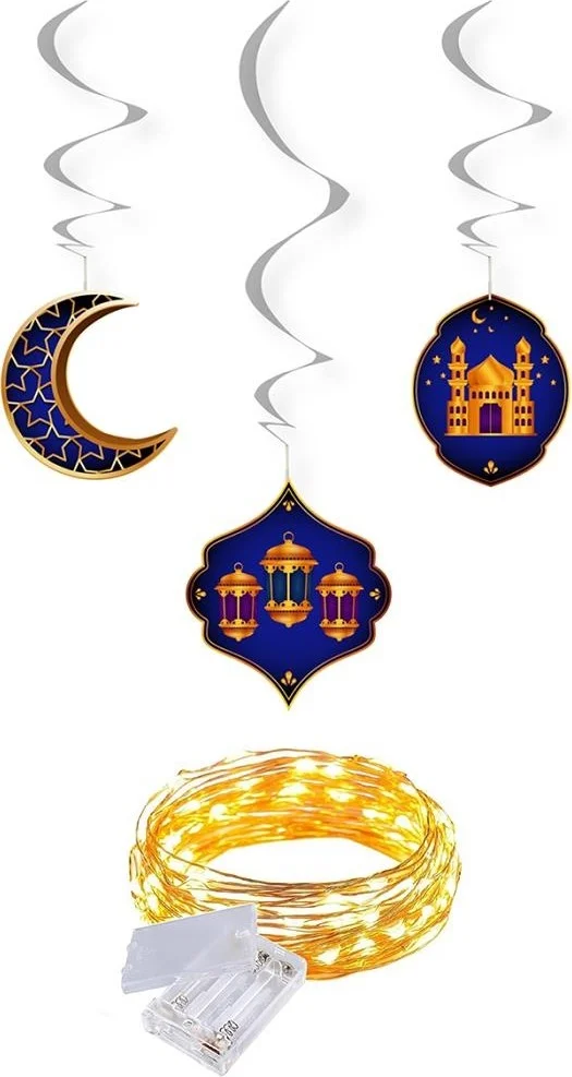 ماشو تريند Blue Welcome Ramadan Banner + Fairy LED - Eid Banner - Calligraphy Welcome Ramadan