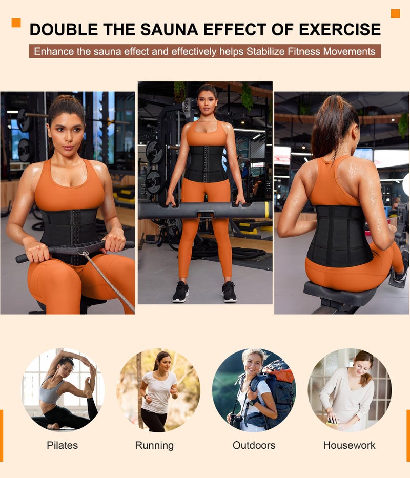 TrainingGirl Women Sweat Waist Trimmer Trainer Sauna Corset Workout Belt Belly Band Stomach Wraps Body Shaper Sports Girdle (Black-Blue inner, Medium) - Image 5