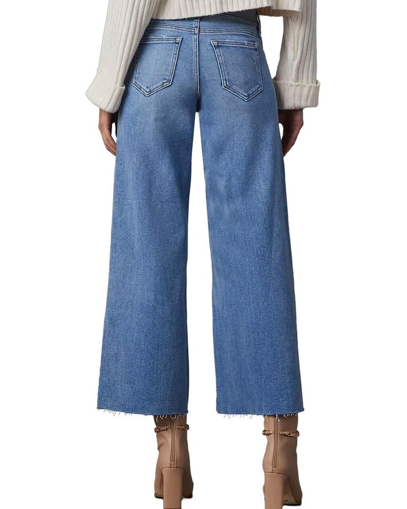 Allimy Womens High Waisted Capri Pants Wide Leg Pants Woman Cropped Jeans Baggy Barrel Jeans for Women Trendy Denim Blue Size 6 - Image 5