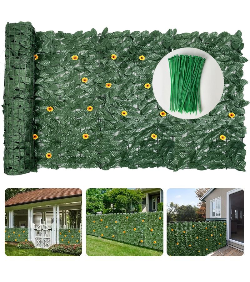 6 Pieces Sweet Potato Leaves Ivy Retractable Fence Privacy Barrier Net High Density Dark Green Leaf Balcony Shading Decorative Garden Courtyard UV Resistant Weatherproof 50x50cm - Image 1