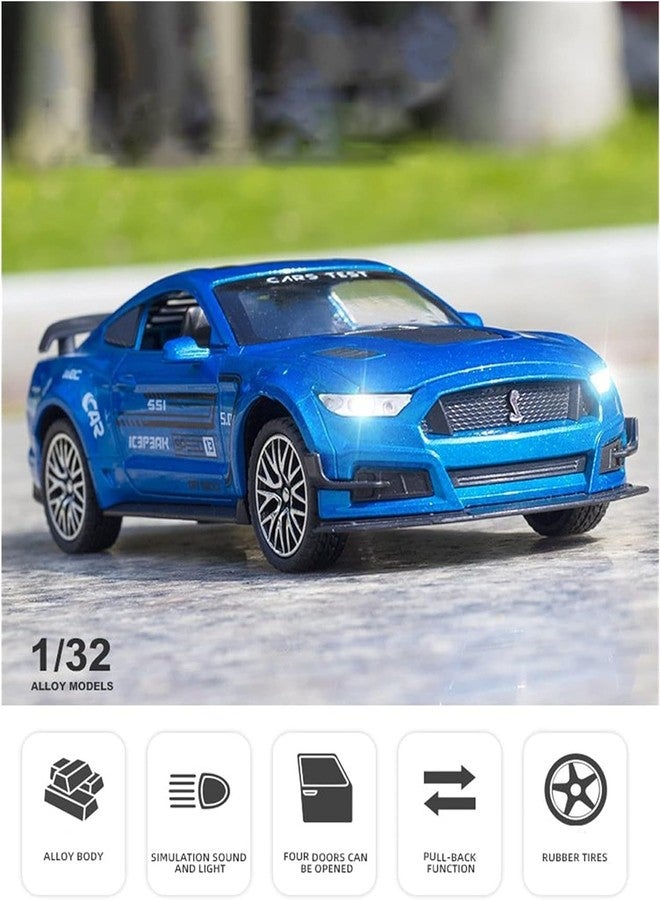 PEZYOX Diecast Metal Model Car 1:32 Scale Mustang GT500 Toy Cars for Kids Sound Light and Pull Back (Blue) - Image 5