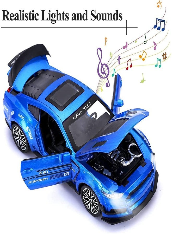 PEZYOX Diecast Metal Model Car 1:32 Scale Mustang GT500 Toy Cars for Kids Sound Light and Pull Back (Blue) - Image 4