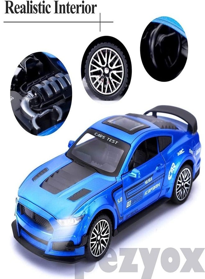PEZYOX Diecast Metal Model Car 1:32 Scale Mustang GT500 Toy Cars for Kids Sound Light and Pull Back (Blue) - Image 2