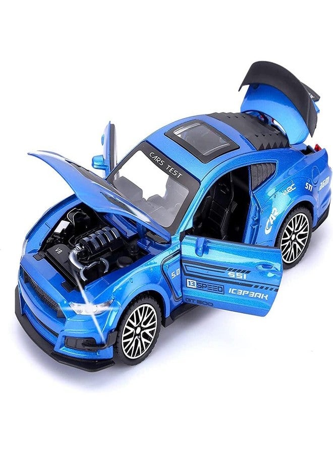 PEZYOX Diecast Metal Model Car 1:32 Scale Mustang GT500 Toy Cars for Kids Sound Light and Pull Back (Blue) - Image 1
