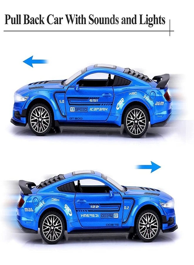 PEZYOX Diecast Metal Model Car 1:32 Scale Mustang GT500 Toy Cars for Kids Sound Light and Pull Back (Blue) - Image 3