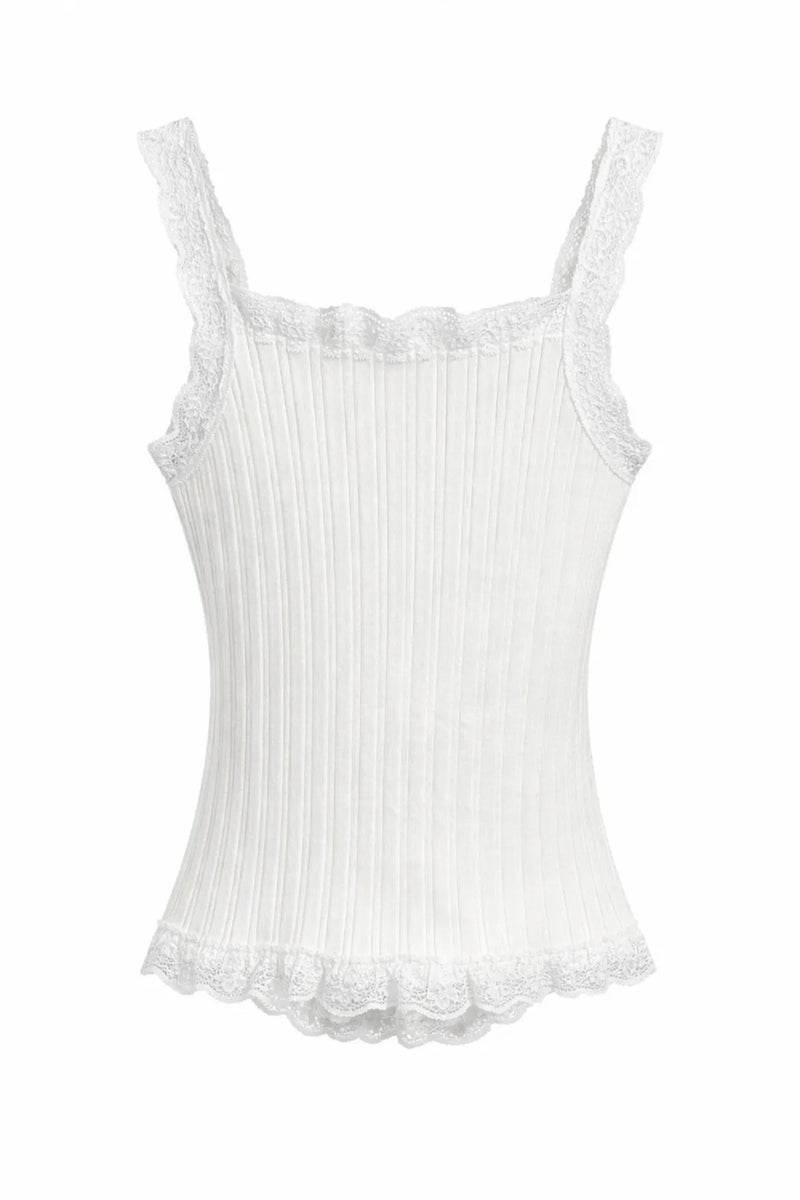 MIXRAY Fitted sleeveless lace ribbed blouse with buttons - Image 2