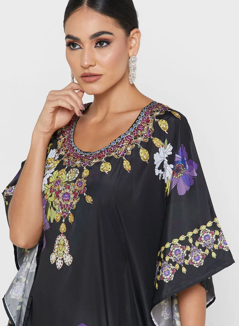 ARABIAN CLOSET Cape Sleeve Printed Kaftan
