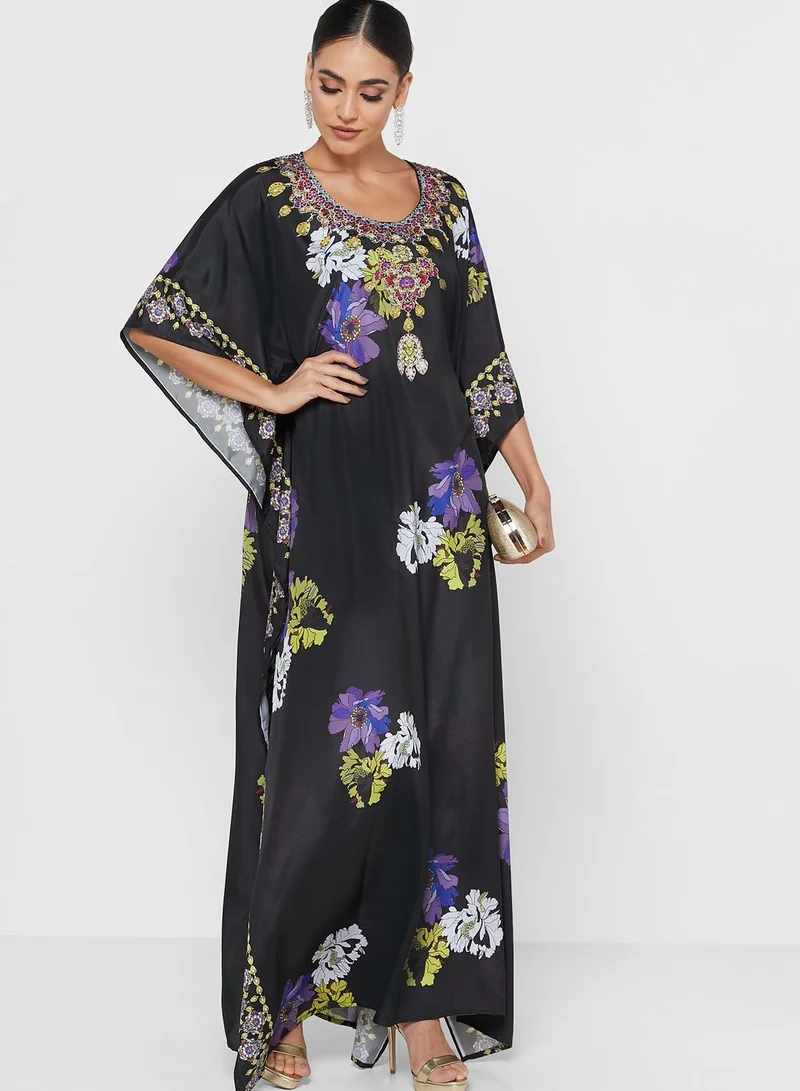 ARABIAN CLOSET Cape Sleeve Printed Kaftan