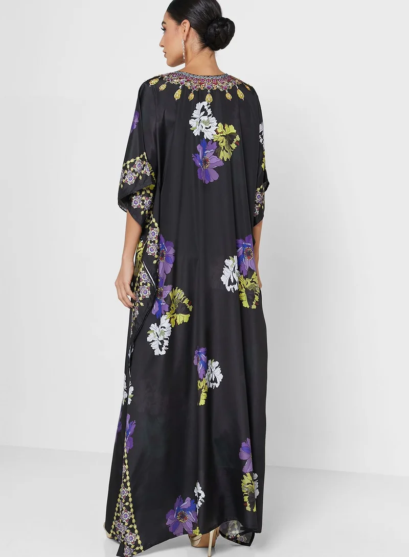 ARABIAN CLOSET Cape Sleeve Printed Kaftan