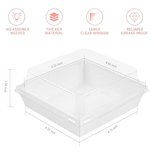 Ocmoiy Small Charcuterie Boxes with Clear Lids, To Go Paper Disposable Food Containers, 5 Inches Bakery Dessert Boxes for Sandwich, Cookie, Pastry, Cake Slice (White, 100ct) - Image 2