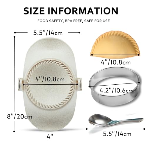 MUMSUNG Empanadas Press Maker Mold Set,4-inch Dumpling Maker With Dough Cutter, Professional Kitchen Gadget for Empanada, Pierogi, Pastelitos, Calzone, Turnovers 4"-White - Image 3
