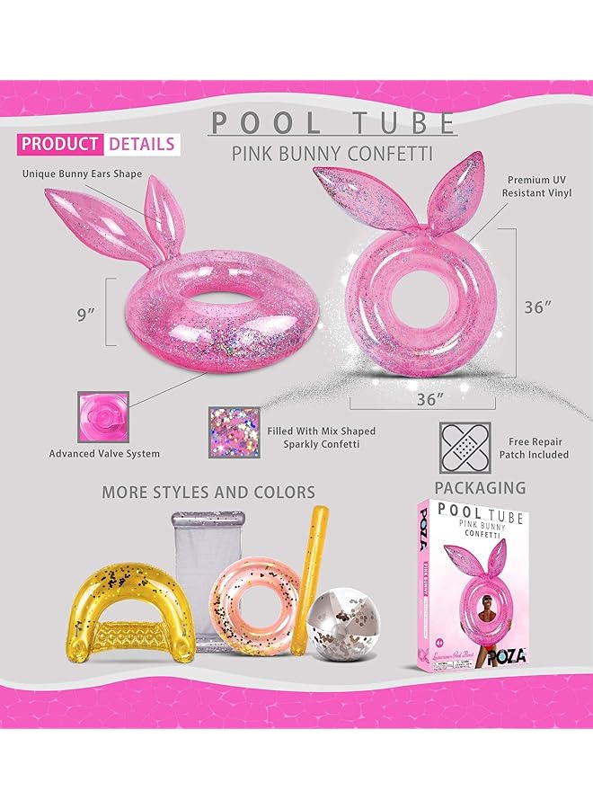 KASTWAVE Inflatable Bunny Pool Float Tube And Chairs Luxurious Fun Lounger Filled With Sparkle Confetti Cool Design Bunny Ears Water Swimming Ring Pool Floaties And Chairs For Beach Lake & Pool - Image 2