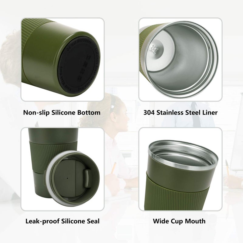 CHANCCI 16oz Travel Coffee Mug Spill Proof, Insulated Coffee Mug with Lid, Leakproof Coffee Tumbler,Stainless Steel Vacuum Coffee Cup for Hot/Cold Drinks, Reusable Coffee Cup for Men Women -510ml,Dark Green - Image 5