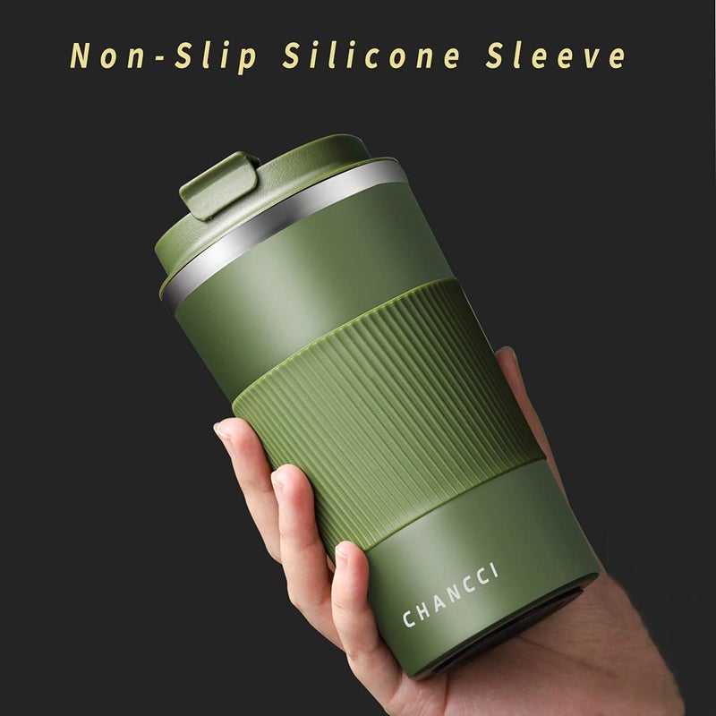 CHANCCI 16oz Travel Coffee Mug Spill Proof, Insulated Coffee Mug with Lid, Leakproof Coffee Tumbler,Stainless Steel Vacuum Coffee Cup for Hot/Cold Drinks, Reusable Coffee Cup for Men Women -510ml,Dark Green - Image 2