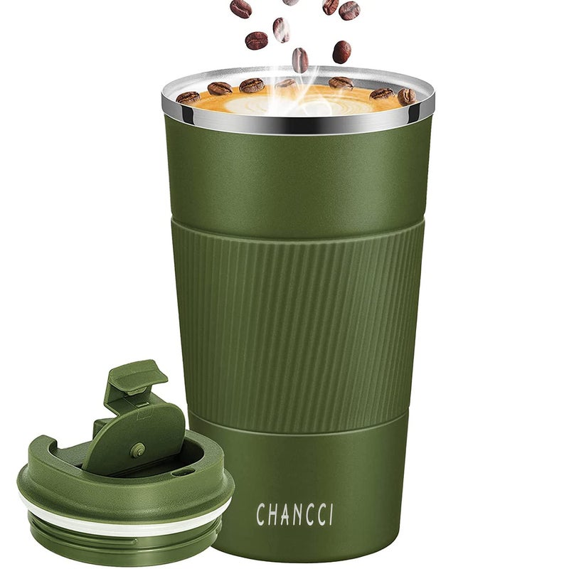 CHANCCI 16oz Travel Coffee Mug Spill Proof, Insulated Coffee Mug with Lid, Leakproof Coffee Tumbler,Stainless Steel Vacuum Coffee Cup for Hot/Cold Drinks, Reusable Coffee Cup for Men Women -510ml,Dark Green - Image 1