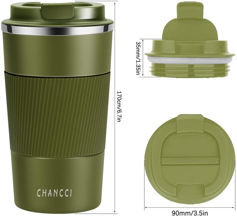 CHANCCI 16oz Travel Coffee Mug Spill Proof, Insulated Coffee Mug with Lid, Leakproof Coffee Tumbler,Stainless Steel Vacuum Coffee Cup for Hot/Cold Drinks, Reusable Coffee Cup for Men Women -510ml,Dark Green - Image 4