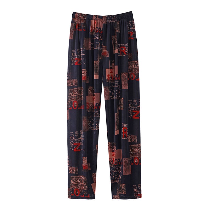 Summer Womens Ice Silk Pants Middle-aged and Elderly Loose Casual Home Pants Elacto Plus Fat Mother Pants Square Sports No.17 Nine-point Straight Pants 