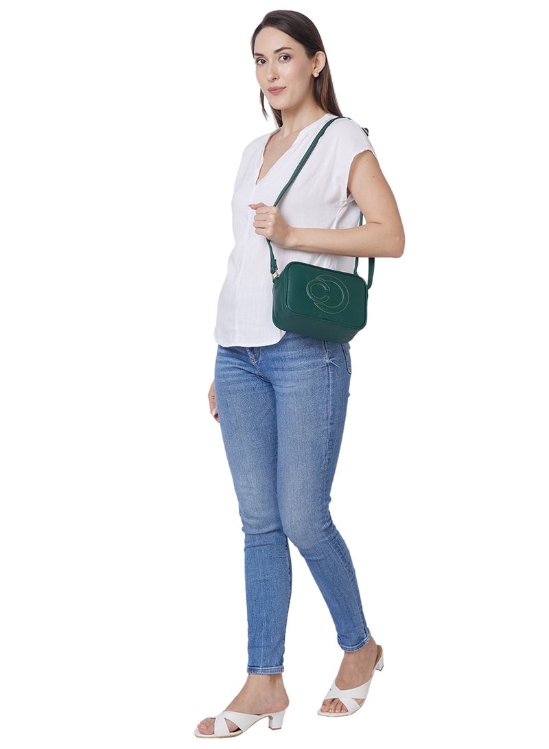 Caprese Dora Solid Dark Green Faux Leather Medium Sling Bag - Image 2