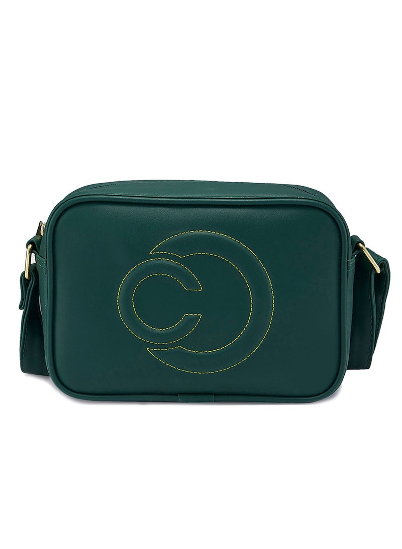 Caprese Dora Solid Dark Green Faux Leather Medium Sling Bag - Image 1