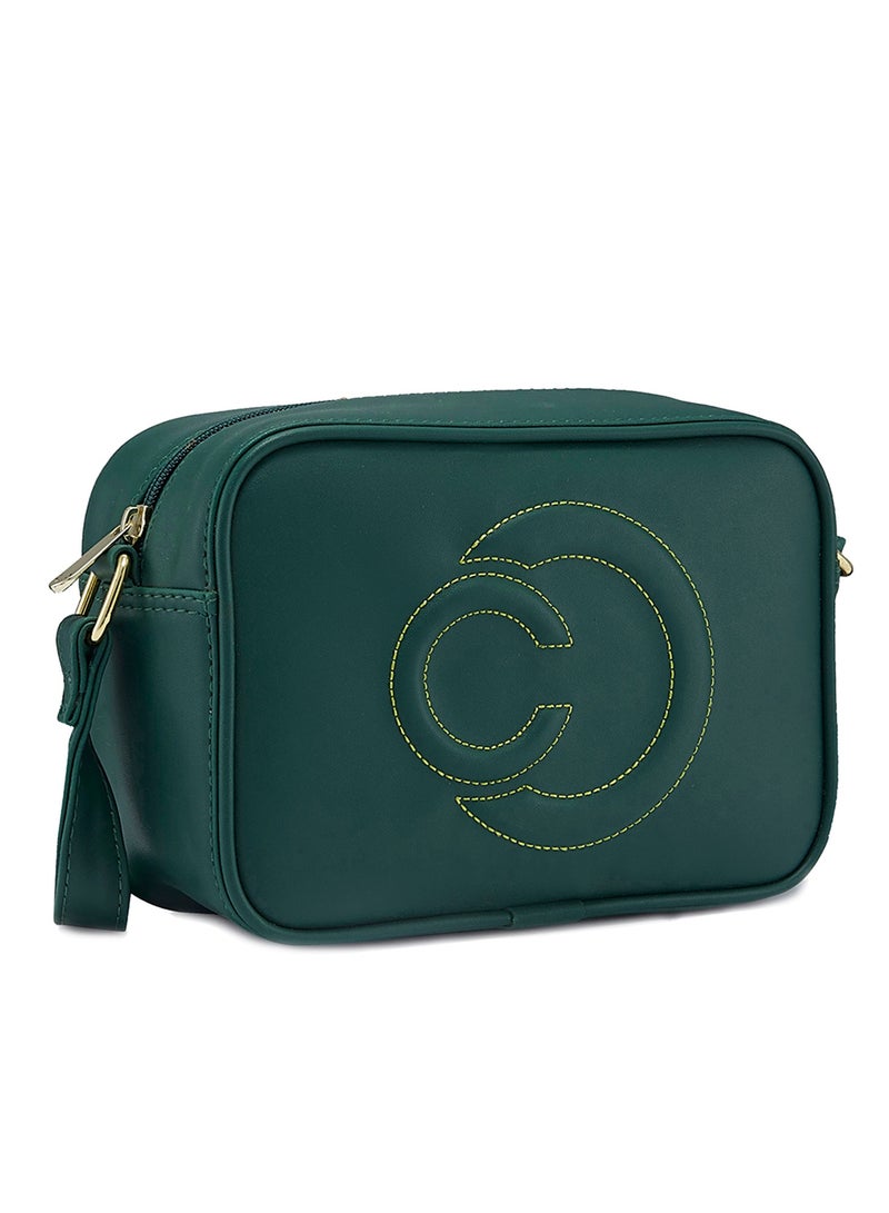 Caprese Dora Solid Dark Green Faux Leather Medium Sling Bag - Image 4