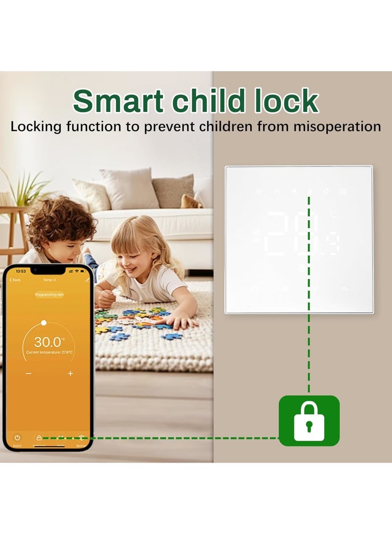 SYOSI Smart WiFi Thermostat with LCD Touch Screen, Programmable Digital Thermostat with Sensor and Voice Control, 16A Temperature Controller for Electric Floor Heating in Home Office School (White) - Image 3