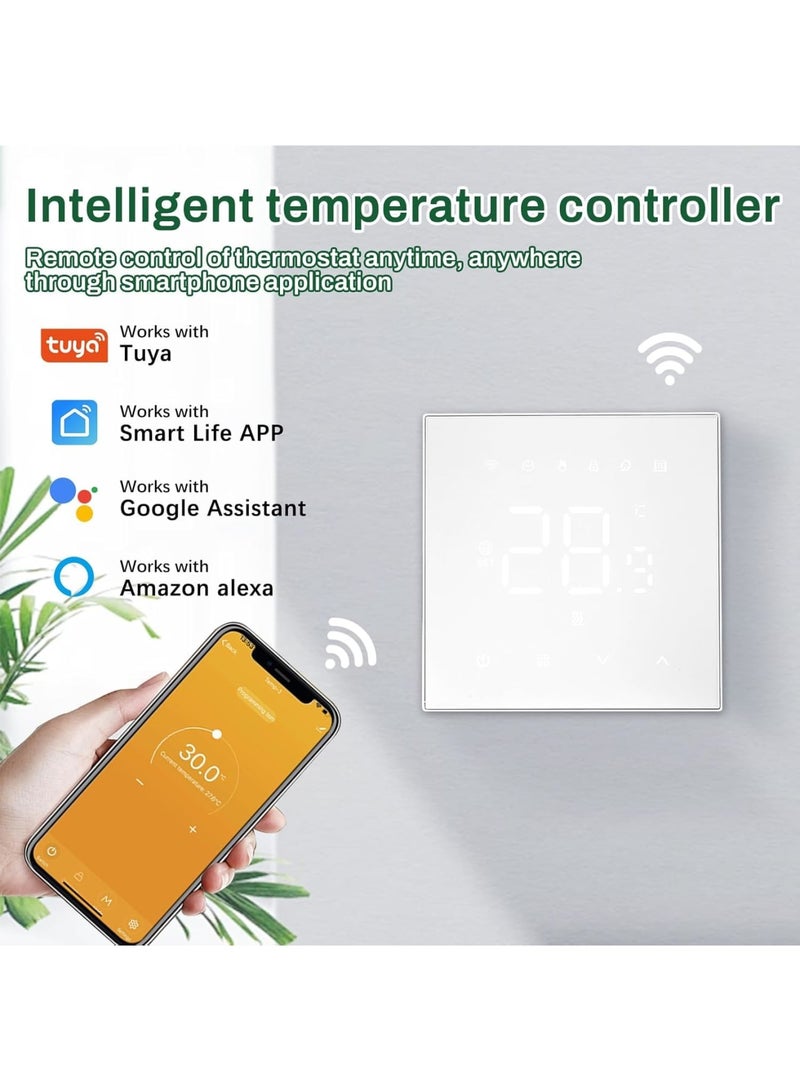 SYOSI Smart WiFi Thermostat with LCD Touch Screen, Programmable Digital Thermostat with Sensor and Voice Control, 16A Temperature Controller for Electric Floor Heating in Home Office School (White) - Image 2