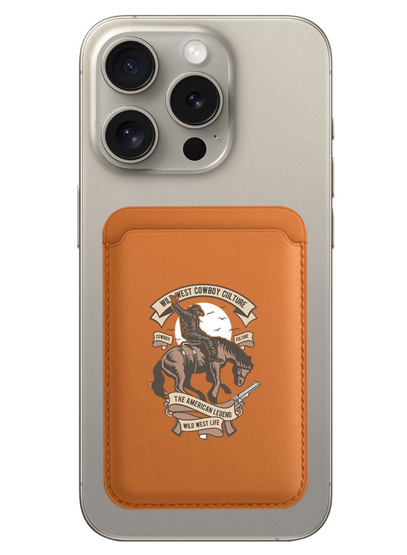 Theodor Magnetic Wallet, Compatible with MagSafe Wallet, for iPhone Wallet, for iPhone 16/15/14/13/12 Series, Not for iPhone 13/12 mini, 3 Card Holder, Vegan Leather, Brown - Wild west cowboy - Image 1