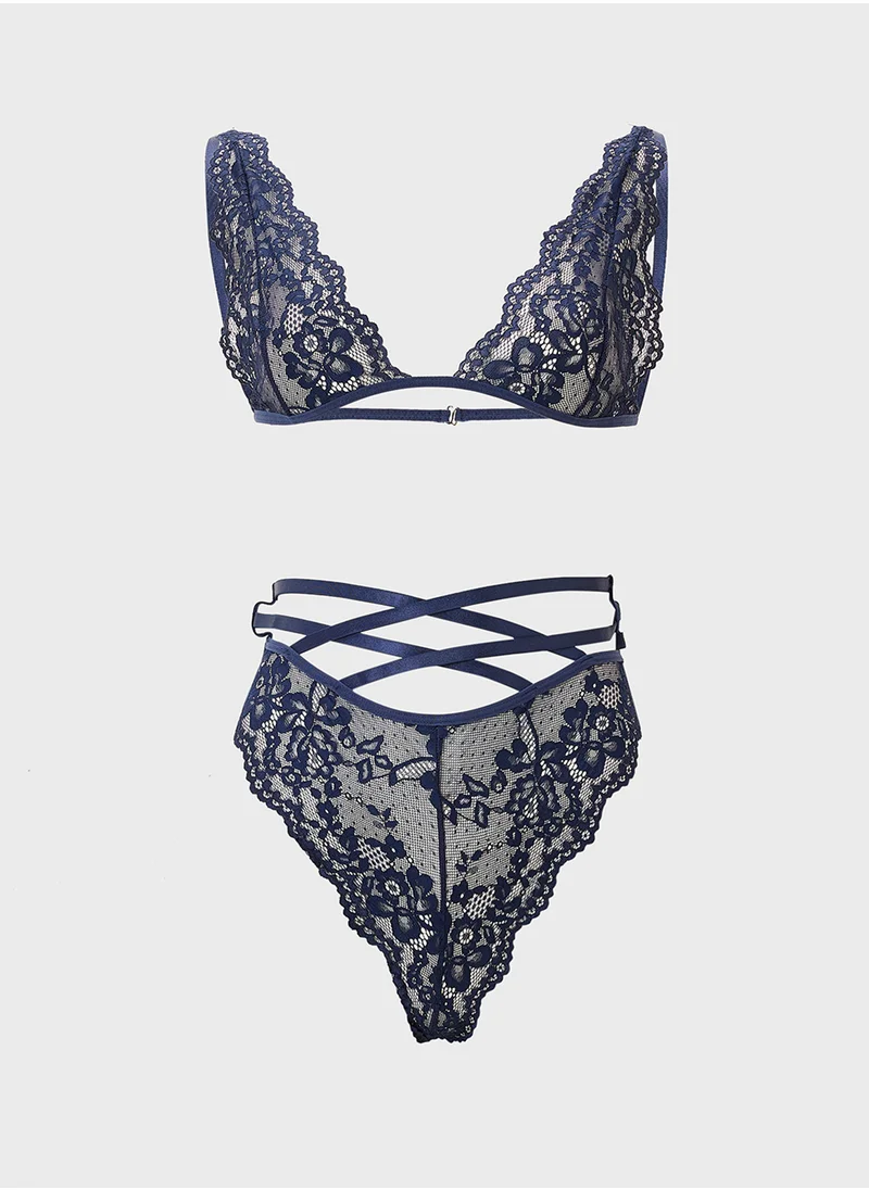 ELLA Lace Bralette & High Waist Criss Cross Brief Set