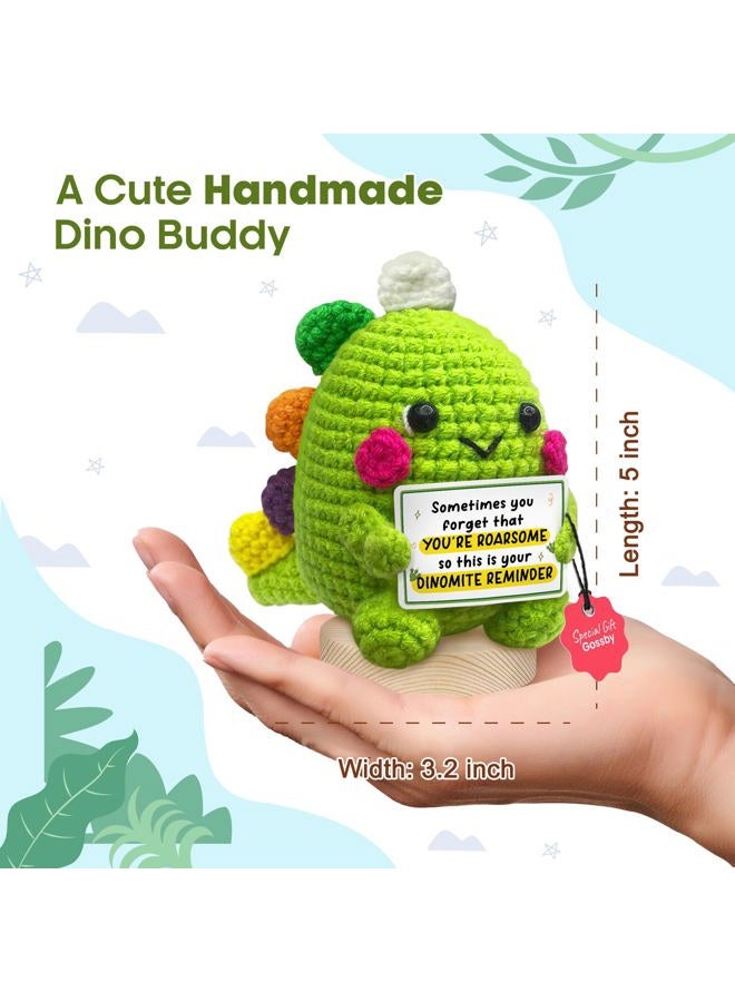 Gossby Positive Dino Shape 1 Crochet with Emotional Message - Christmas, Graduation, Birthday Gift - Handmade Crochet Animal Decor (Sometimes You Forget That You're ROARSOME) - Image 3