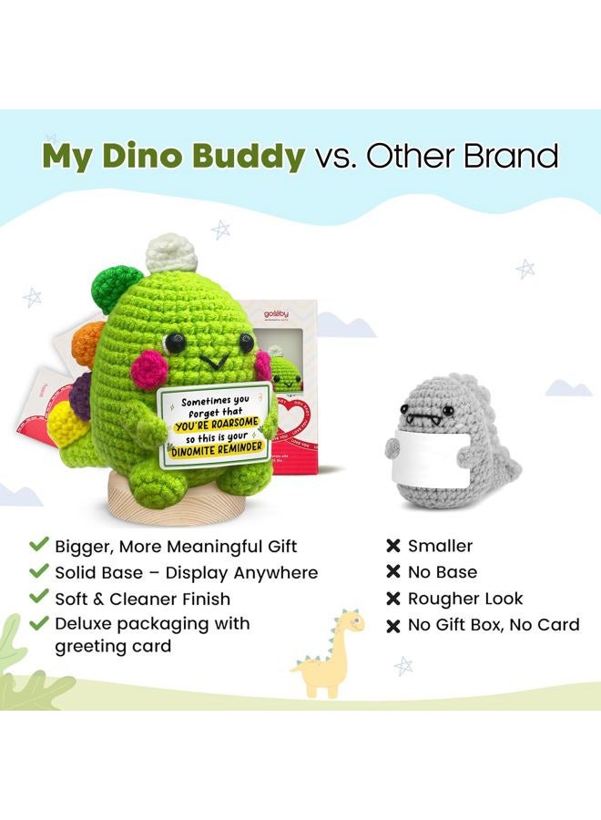 Gossby Positive Dino Shape 1 Crochet with Emotional Message - Christmas, Graduation, Birthday Gift - Handmade Crochet Animal Decor (Sometimes You Forget That You're ROARSOME) - Image 2