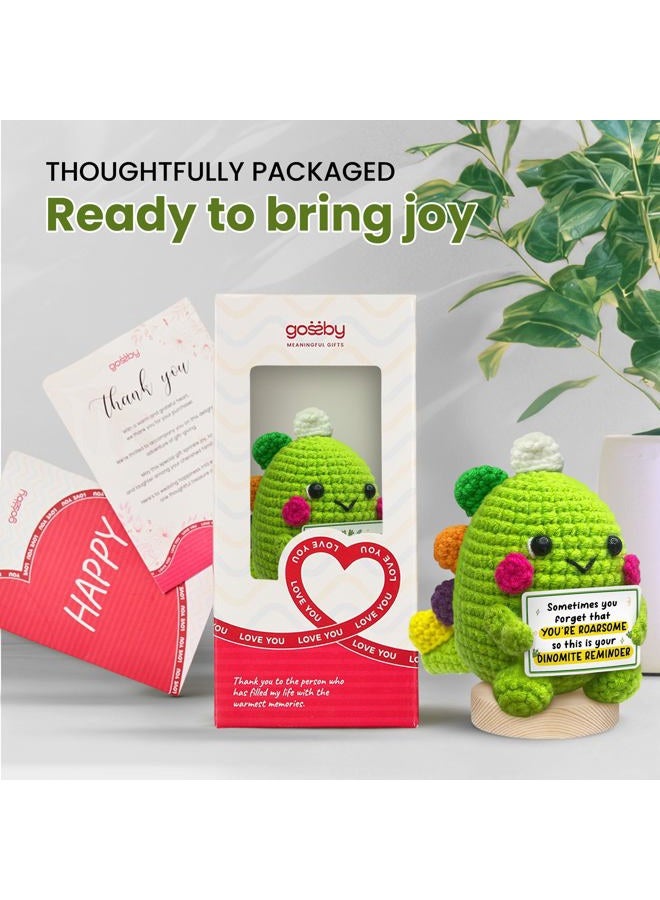 Gossby Positive Dino Shape 1 Crochet with Emotional Message - Christmas, Graduation, Birthday Gift - Handmade Crochet Animal Decor (Sometimes You Forget That You're ROARSOME) - Image 4