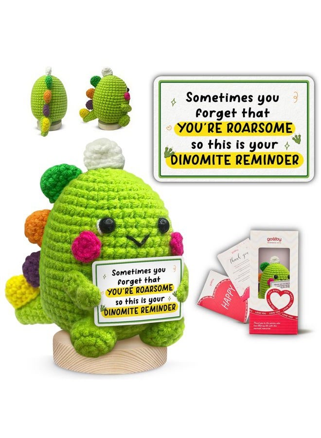 Gossby Positive Dino Shape 1 Crochet with Emotional Message - Christmas, Graduation, Birthday Gift - Handmade Crochet Animal Decor (Sometimes You Forget That You're ROARSOME) - Image 1
