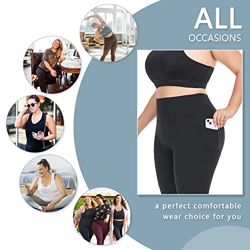 MOREFEEL Plus Size Leggings for Women with Pockets-Stretchy X-5XL Tummy Control High Waist Womens Leggings Workout Black Yoga Pants - Image 4