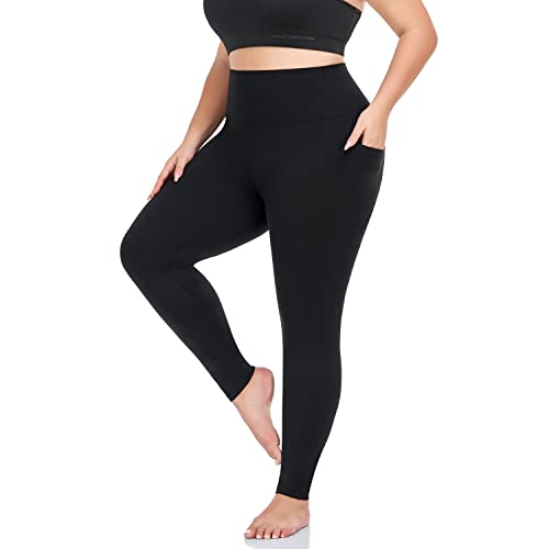 MOREFEEL Plus Size Leggings for Women with Pockets-Stretchy X-5XL Tummy Control High Waist Womens Leggings Workout Black Yoga Pants - Image 1
