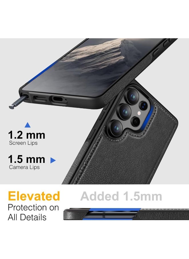 Mikki Samsung Galaxy S25 Ultra Case, Vegan Leather Protective Case for S25 Ultra 6.9", Luxury, Elegant and Beautiful Design Cover, Non-Slip Vintage Looking Perfect Leather Cover (Black) - Image 5