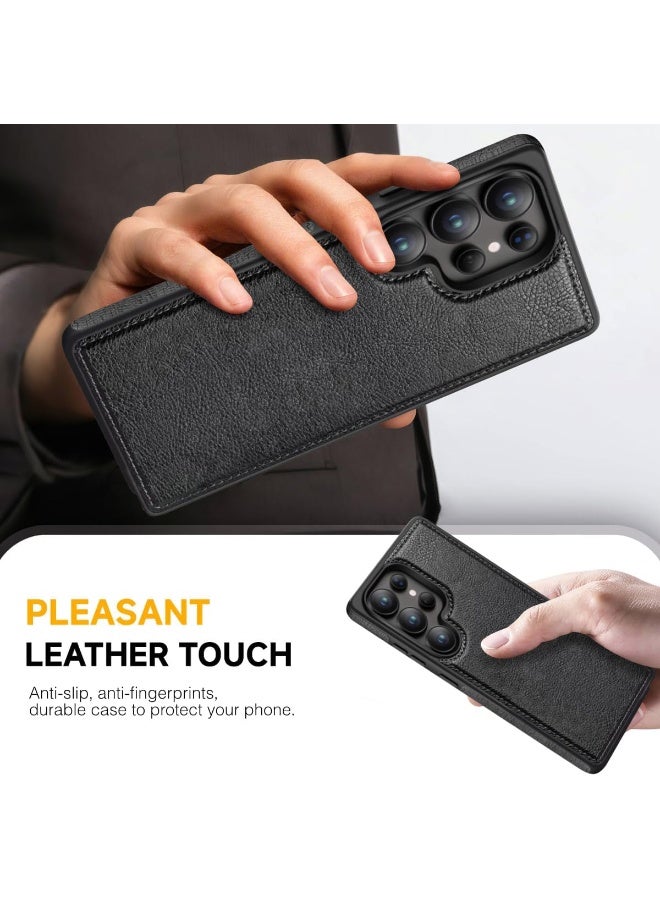 Mikki Samsung Galaxy S25 Ultra Case, Vegan Leather Protective Case for S25 Ultra 6.9", Luxury, Elegant and Beautiful Design Cover, Non-Slip Vintage Looking Perfect Leather Cover (Black) - Image 3