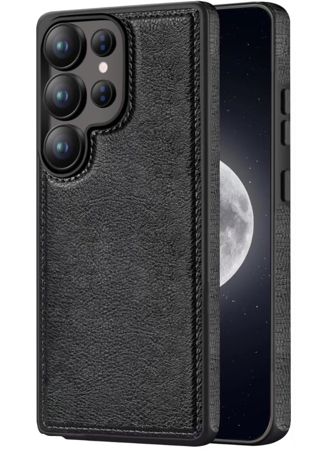 Mikki Samsung Galaxy S25 Ultra Case, Vegan Leather Protective Case for S25 Ultra 6.9", Luxury, Elegant and Beautiful Design Cover, Non-Slip Vintage Looking Perfect Leather Cover (Black) - Image 1