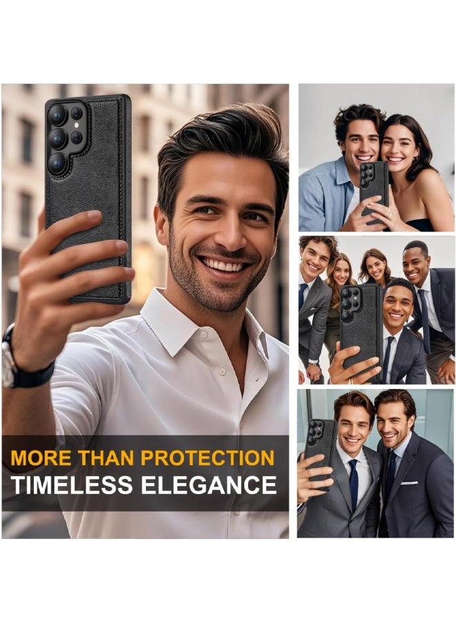 Mikki Samsung Galaxy S25 Ultra Case, Vegan Leather Protective Case for S25 Ultra 6.9", Luxury, Elegant and Beautiful Design Cover, Non-Slip Vintage Looking Perfect Leather Cover (Black) - Image 4