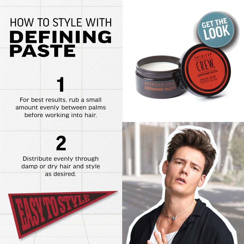 American Crew Men's Hair Defining Paste, Like Hair Gel with Medium Hold Hair Gel & Low Shine, Stocking Stuffer for Him, 3 oz - Image 5