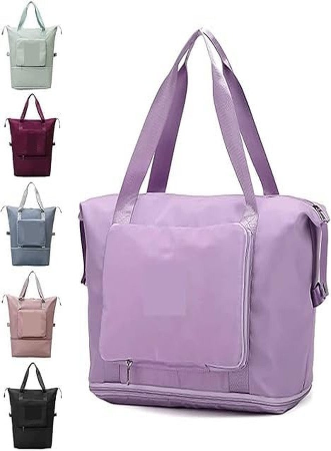 Flywind Large Capacity Folding Travel Bag, Lightweight Waterproof Carry on Luggage with Fixed Strap, Dry and Wet Separation Foldable Duffel Bag for Weekender Overnight Sports Gym Bag (Purple) - Image 1