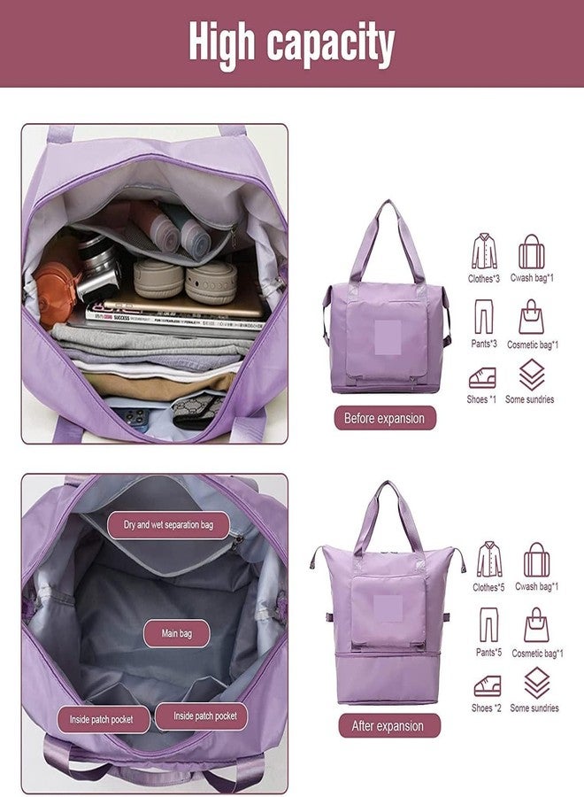 Flywind Large Capacity Folding Travel Bag, Lightweight Waterproof Carry on Luggage with Fixed Strap, Dry and Wet Separation Foldable Duffel Bag for Weekender Overnight Sports Gym Bag (Purple) - Image 3