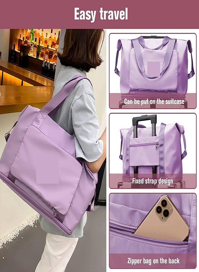 Flywind Large Capacity Folding Travel Bag, Lightweight Waterproof Carry on Luggage with Fixed Strap, Dry and Wet Separation Foldable Duffel Bag for Weekender Overnight Sports Gym Bag (Purple) - Image 4