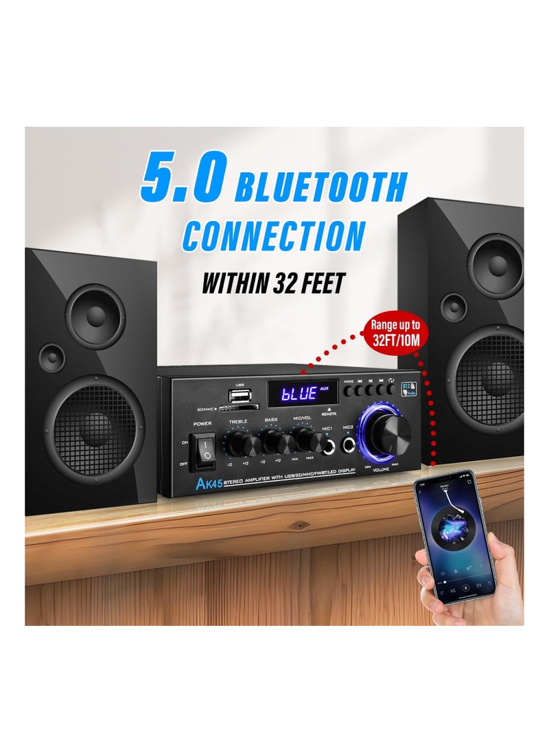 SYOSI Stereo Audio Amplifier, 2 Channel Wireless Bluetooth Receiver Home Theater Amplifier Remote Control System Home Amplifiers Bluetooth Audio Receiver Home Theater System for FM Radio, USB, SD Card  - Image 2