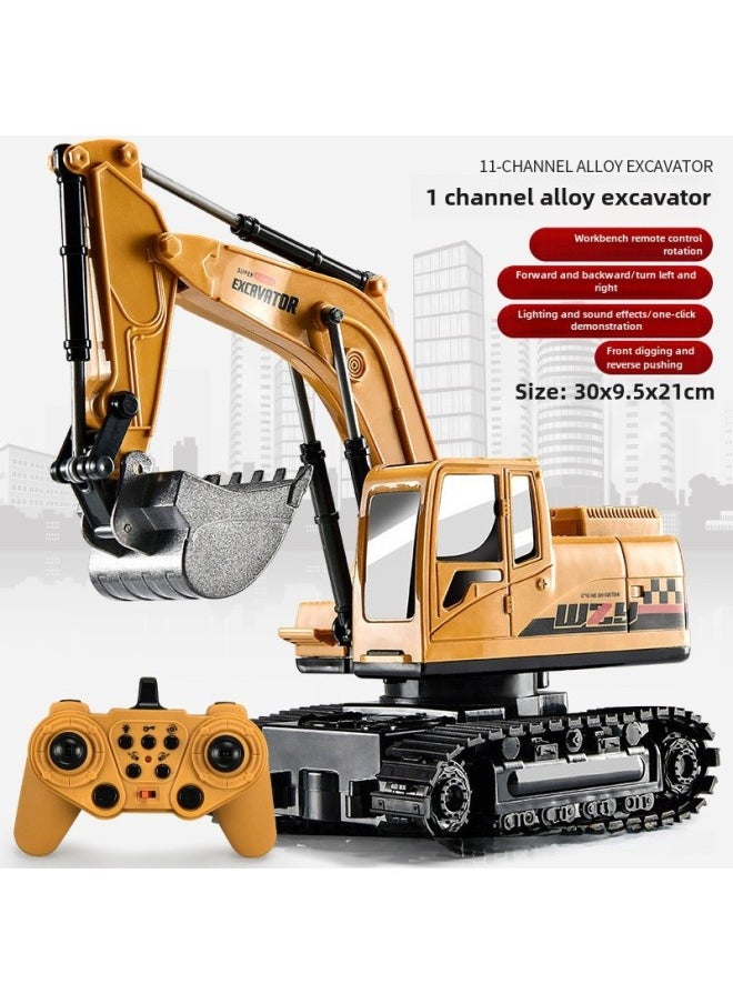 Generic Yuan Alloy Children's Remote Control Excavator Simulation Electric Excavator Car Engineering Toy Car-Color:11 Yellow-color Box [alloy Bucket]]-Proportion:Standard [1 Body Battery]]  - Image 1