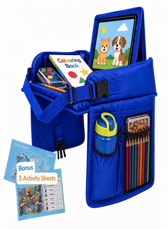 nomado Fold & Go Travel Tray- Cars & Flight Organizer w/Dry Erase Board- Tablet & Bottle Holder - Waterproof Snack Kids Lap Tray Table - Road Trip Essentials for Toddlers & Kids (Blue) - Image 1