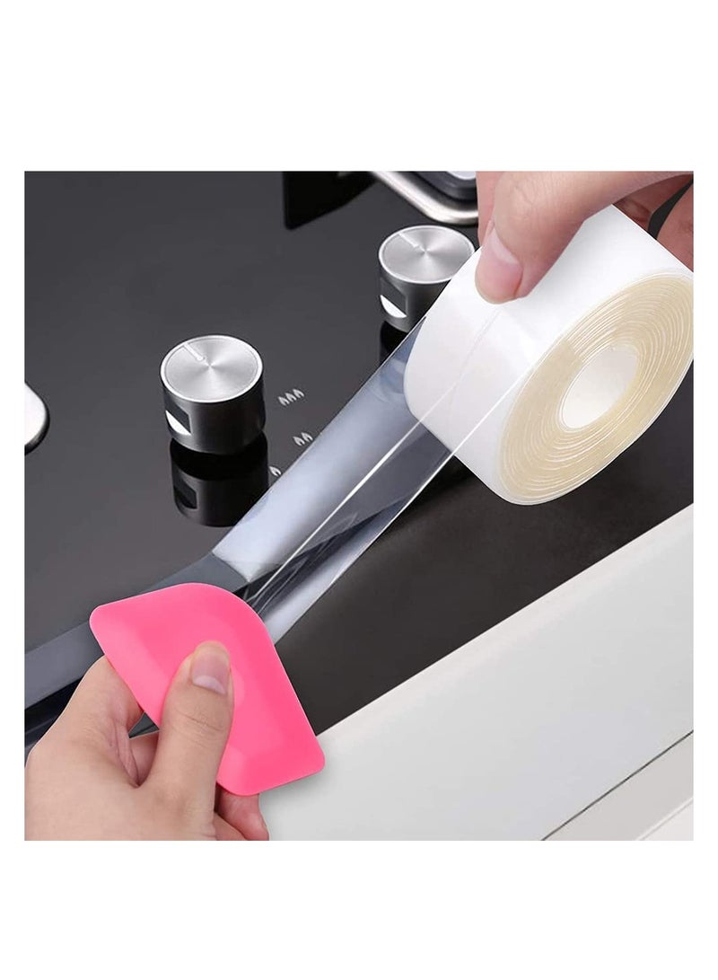 Self Adhesive Sealing Tape, Transparent Caulk Tape with Silicone Removal Scraper - Image 1