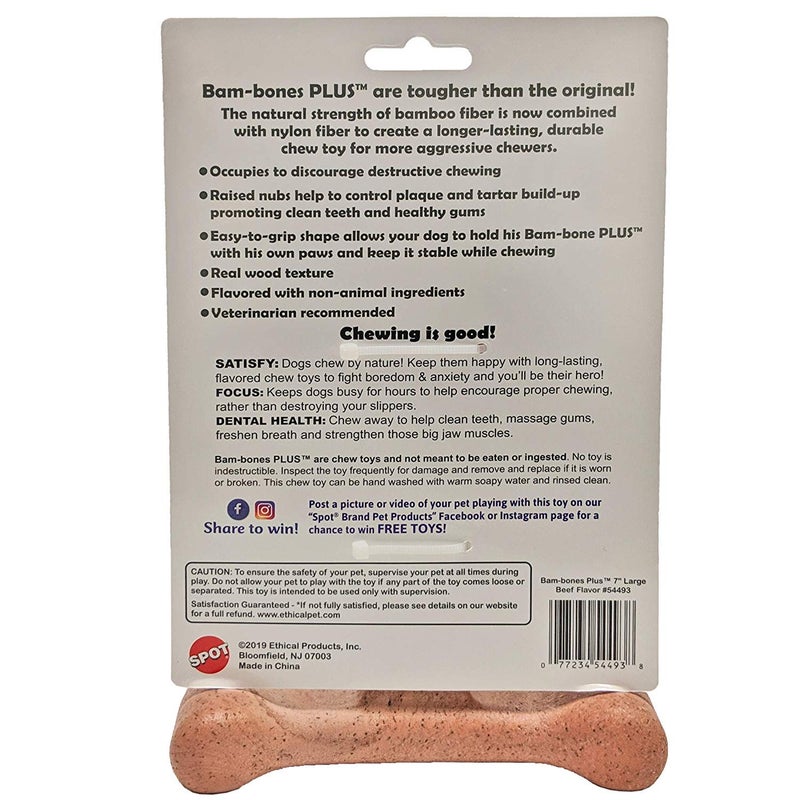 SPOT Ethical Pet 2 Pack of Bambones Plus Dog Chew Toys, Large 7 Inch, Beef Flavor - Image 2